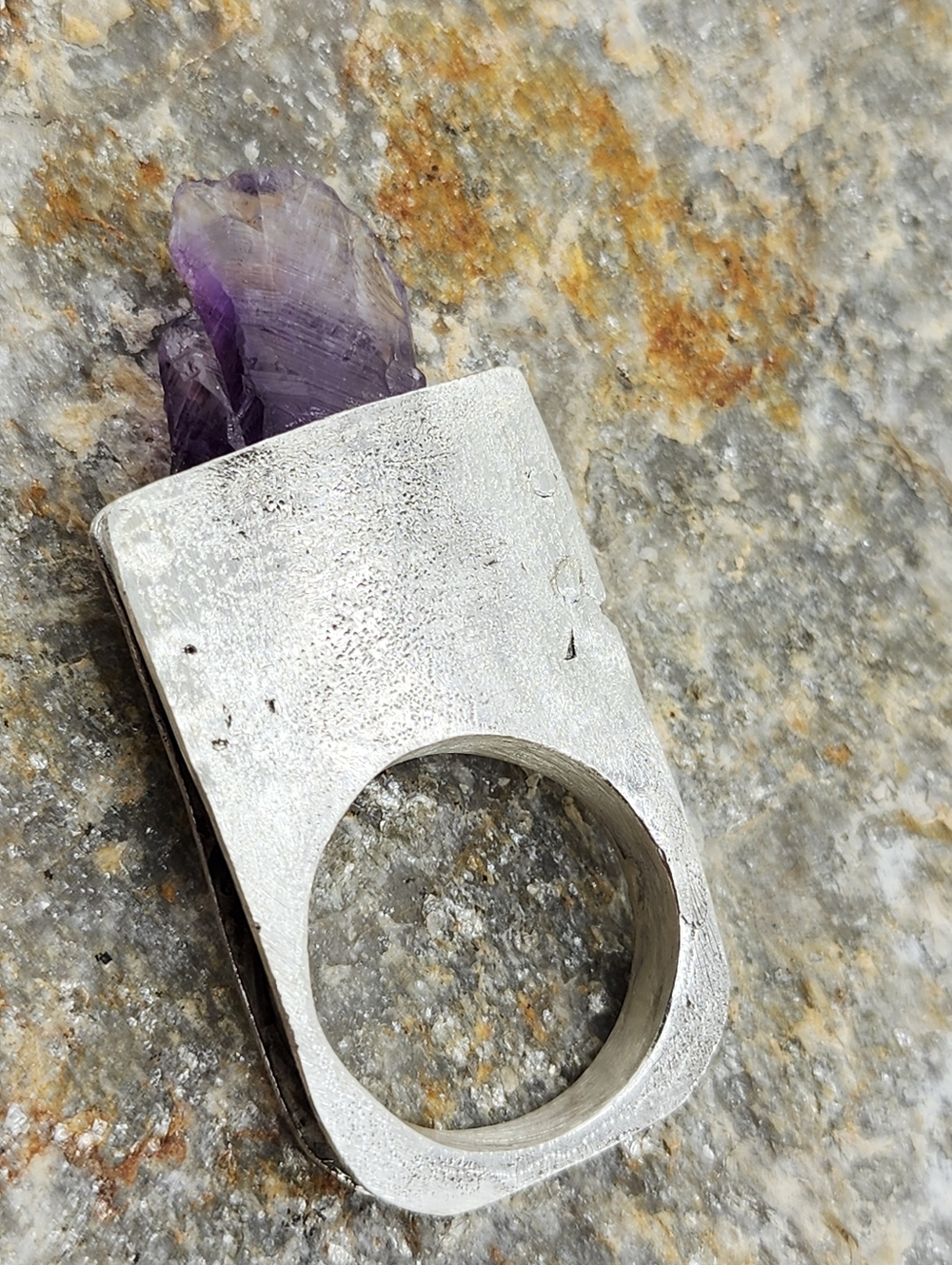 RAW AMETHYST STONE STATEMENT RING HANDMADE IN STERLING SILVER METAL SIZE 10